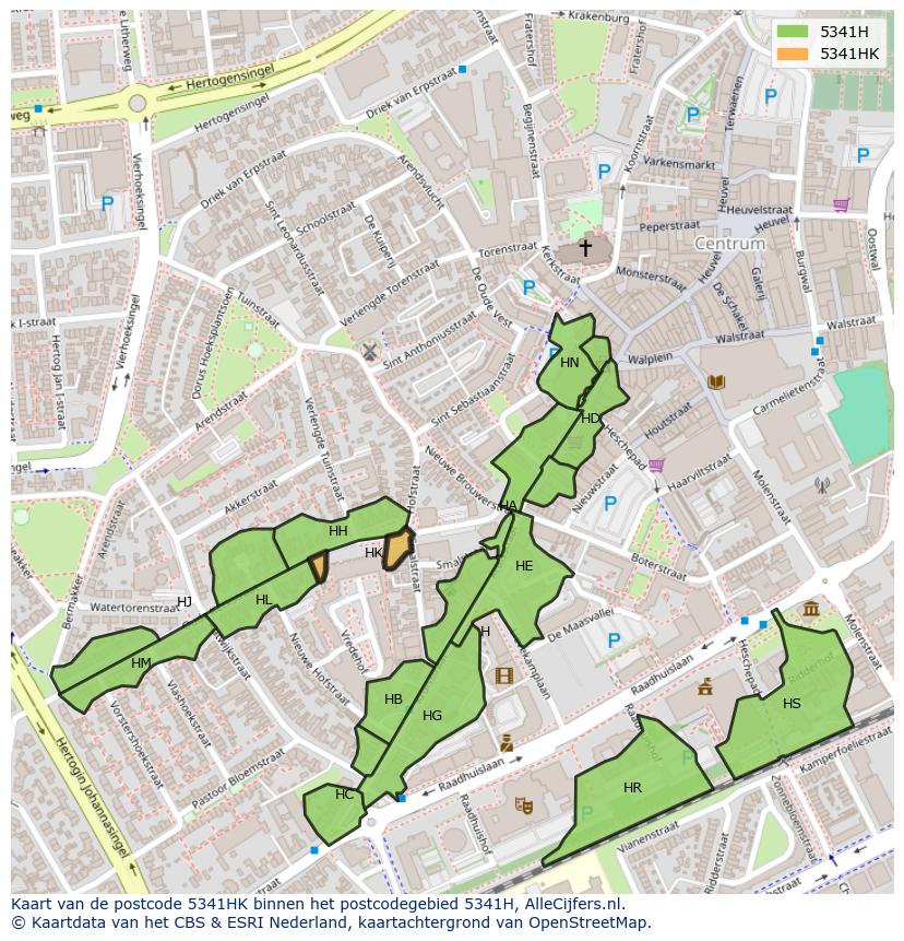 Afbeelding van het postcodegebied 5341 HK op de kaart.