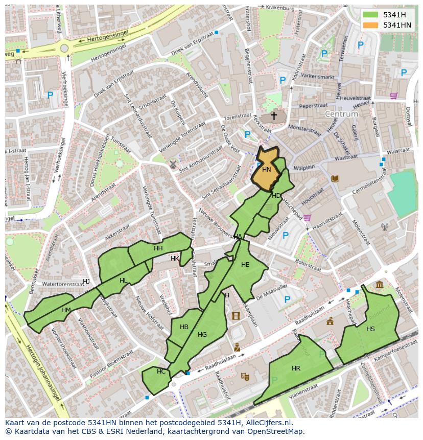 Afbeelding van het postcodegebied 5341 HN op de kaart.