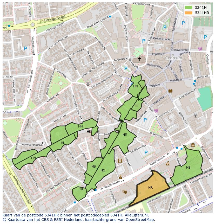 Afbeelding van het postcodegebied 5341 HR op de kaart.