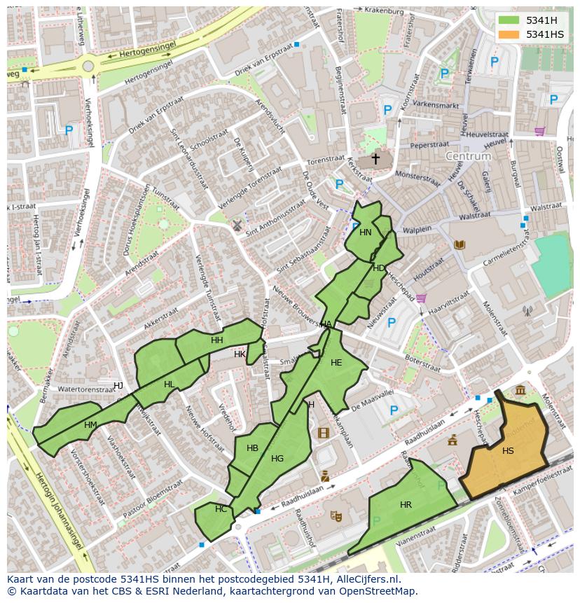 Afbeelding van het postcodegebied 5341 HS op de kaart.
