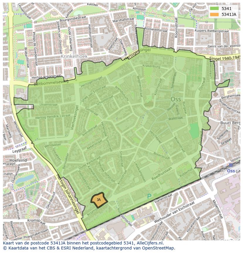Afbeelding van het postcodegebied 5341 JA op de kaart.