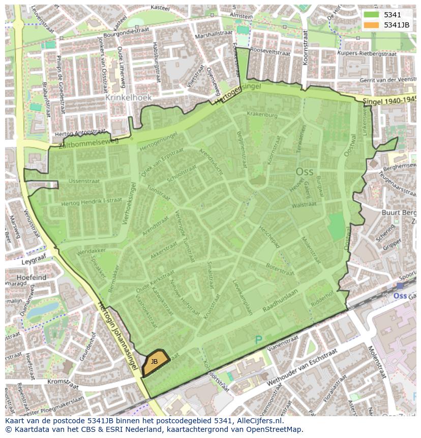 Afbeelding van het postcodegebied 5341 JB op de kaart.