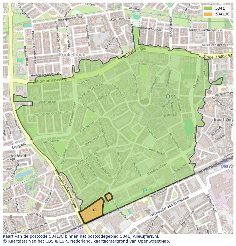 Afbeelding van het postcodegebied 5341 JC op de kaart.