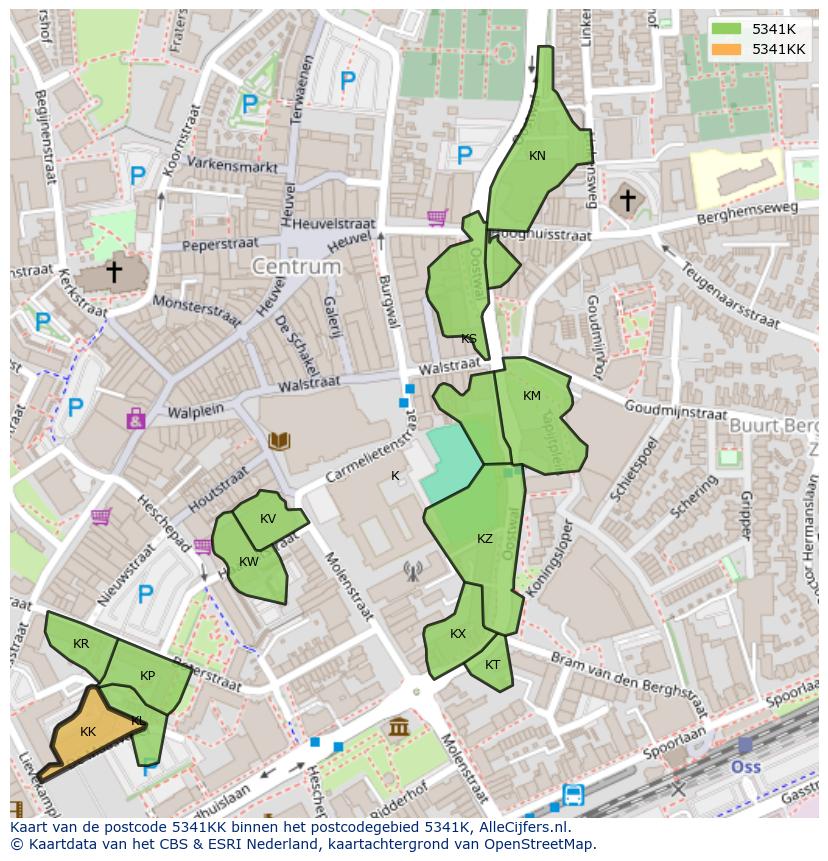 Afbeelding van het postcodegebied 5341 KK op de kaart.