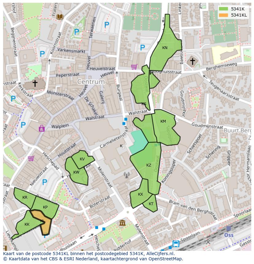 Afbeelding van het postcodegebied 5341 KL op de kaart.
