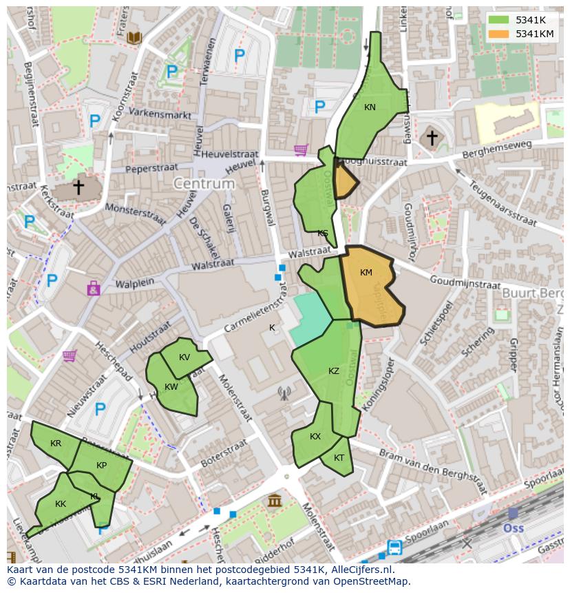 Afbeelding van het postcodegebied 5341 KM op de kaart.