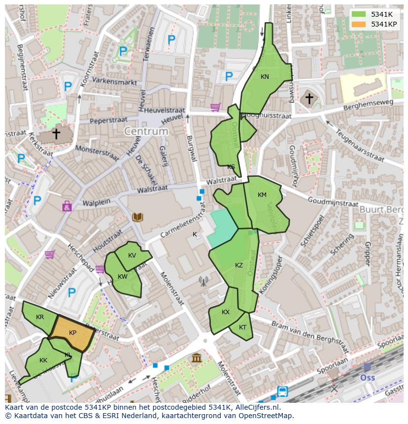 Afbeelding van het postcodegebied 5341 KP op de kaart.