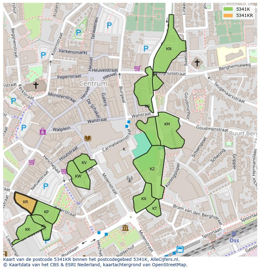 Afbeelding van het postcodegebied 5341 KR op de kaart.