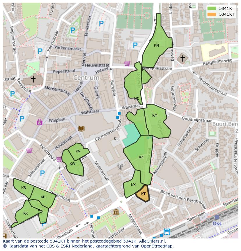 Afbeelding van het postcodegebied 5341 KT op de kaart.