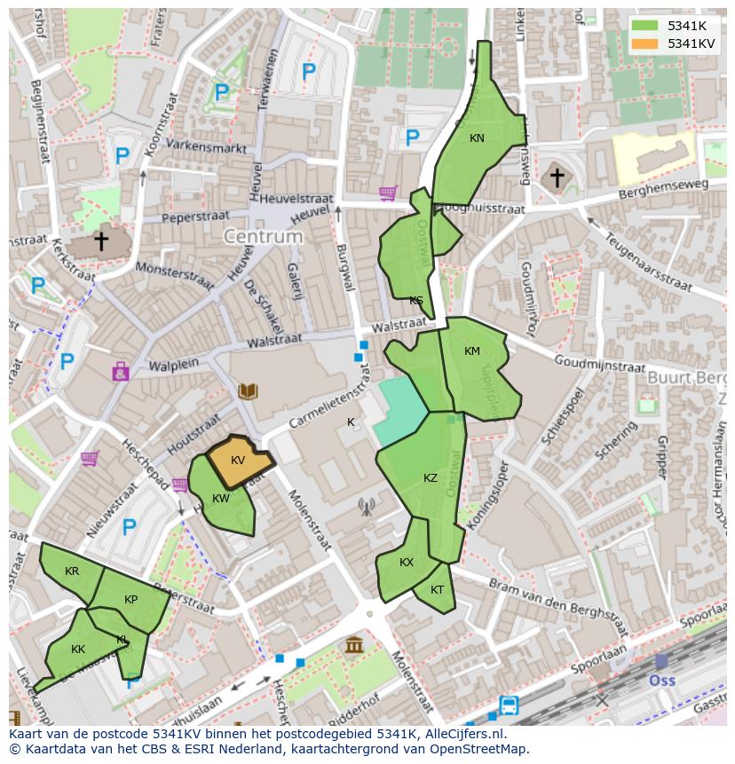Afbeelding van het postcodegebied 5341 KV op de kaart.