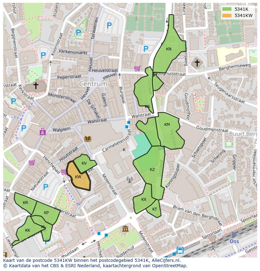 Afbeelding van het postcodegebied 5341 KW op de kaart.