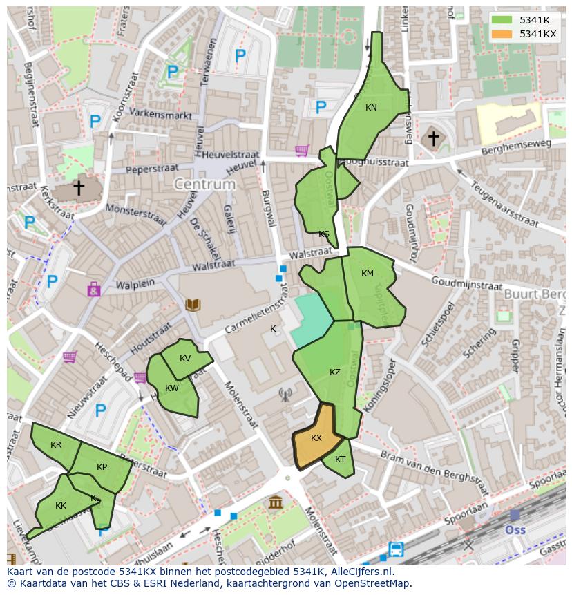 Afbeelding van het postcodegebied 5341 KX op de kaart.