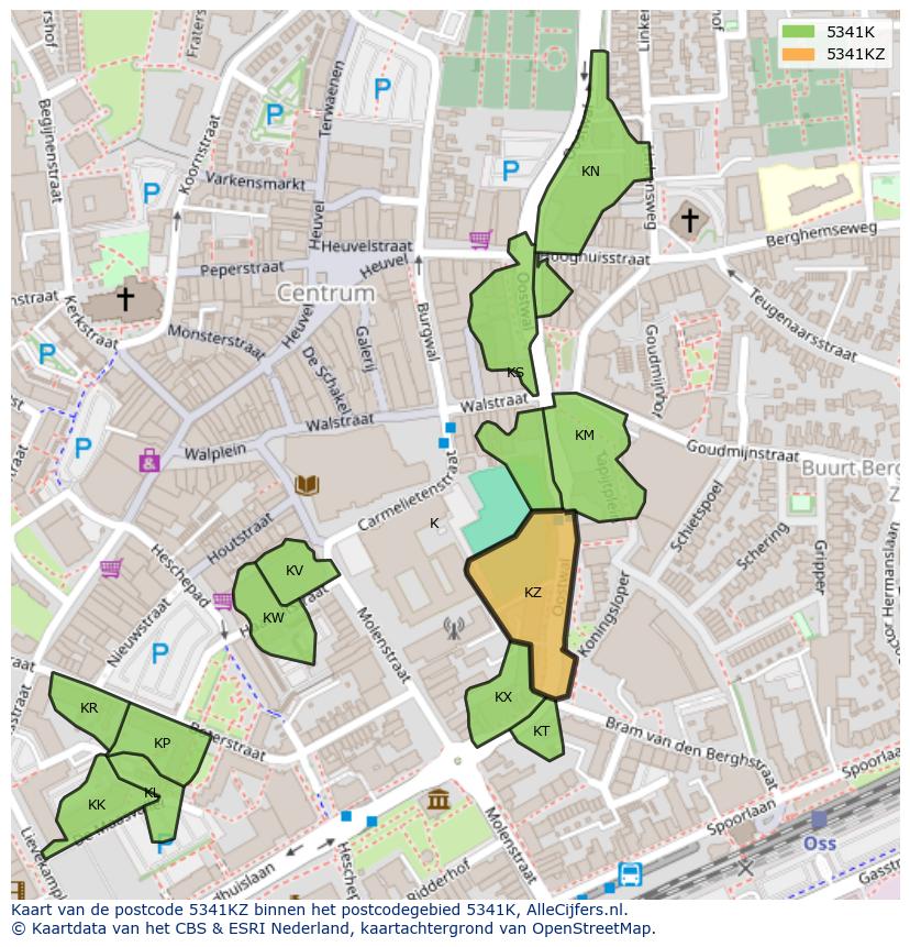 Afbeelding van het postcodegebied 5341 KZ op de kaart.