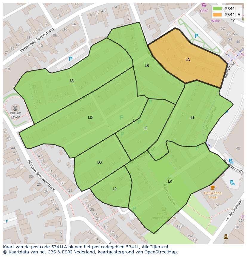 Afbeelding van het postcodegebied 5341 LA op de kaart.