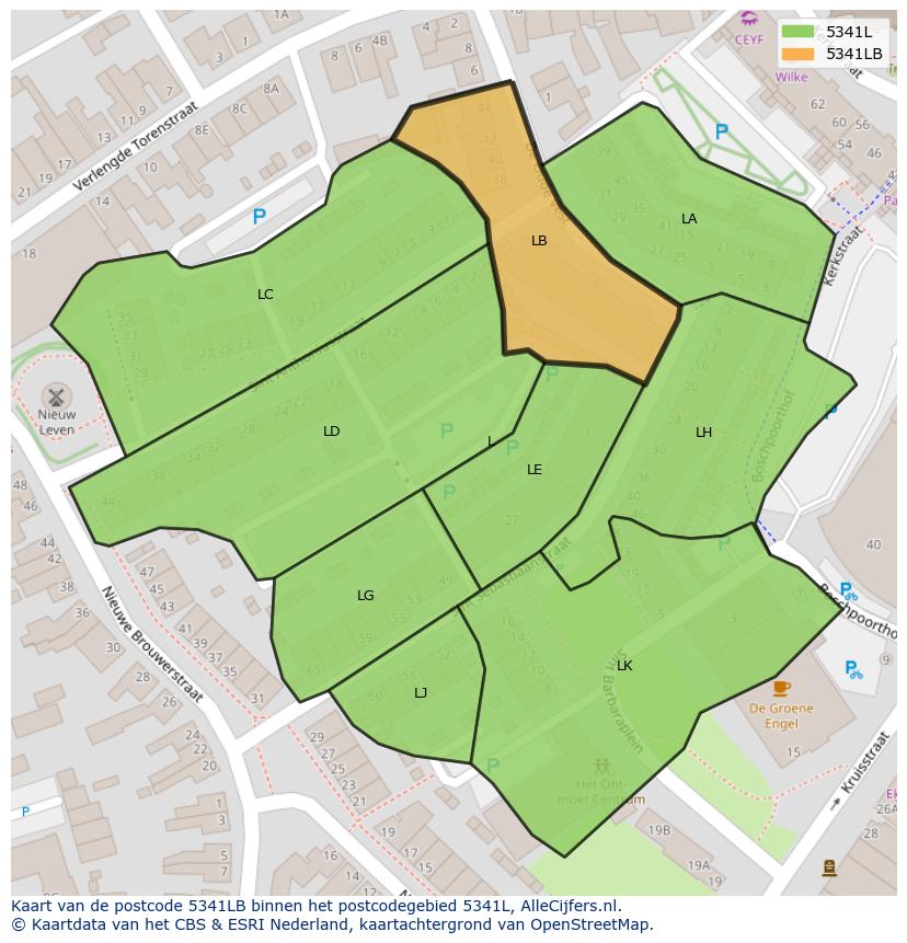 Afbeelding van het postcodegebied 5341 LB op de kaart.