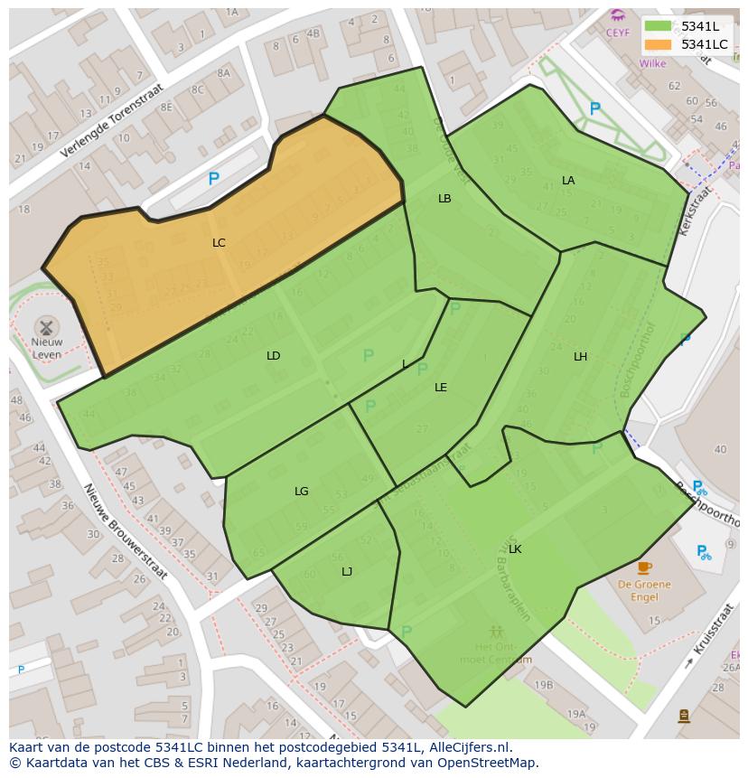 Afbeelding van het postcodegebied 5341 LC op de kaart.