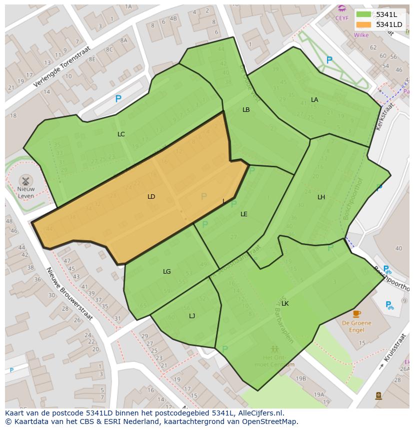 Afbeelding van het postcodegebied 5341 LD op de kaart.
