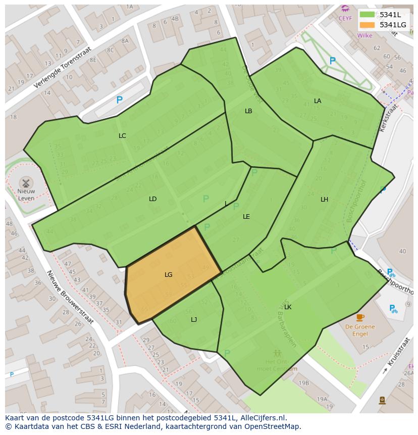 Afbeelding van het postcodegebied 5341 LG op de kaart.