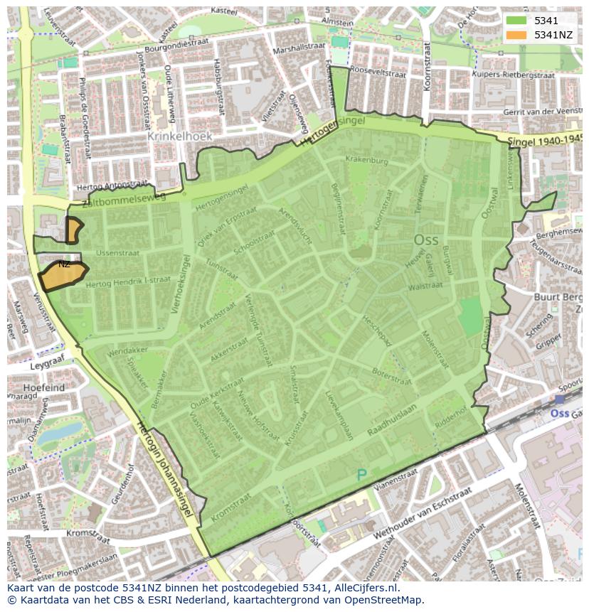 Afbeelding van het postcodegebied 5341 NZ op de kaart.