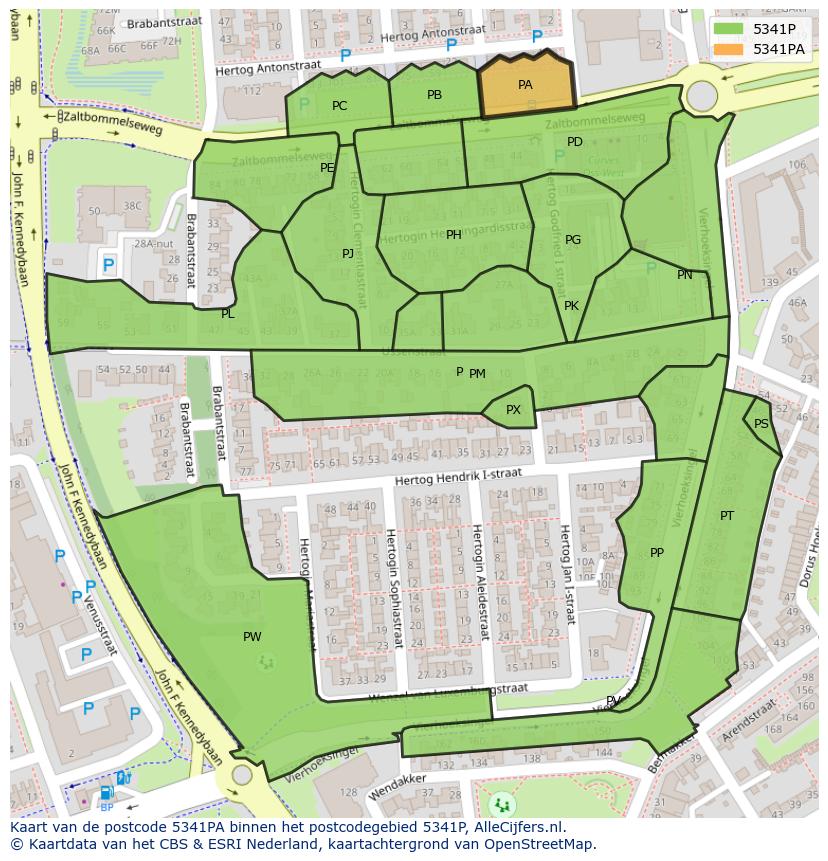 Afbeelding van het postcodegebied 5341 PA op de kaart.