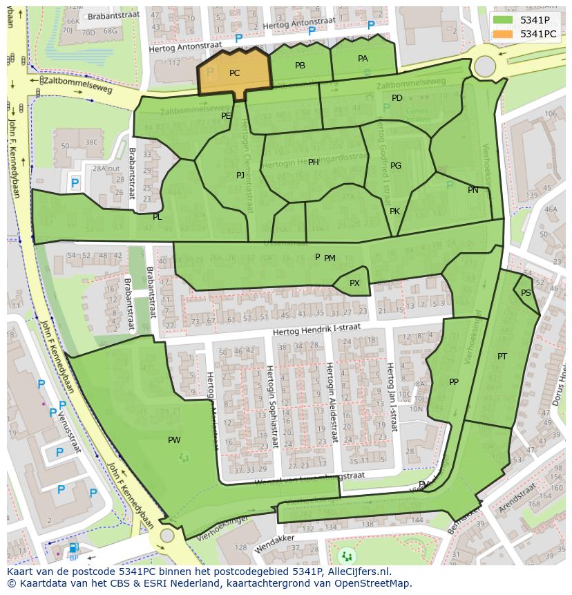 Afbeelding van het postcodegebied 5341 PC op de kaart.