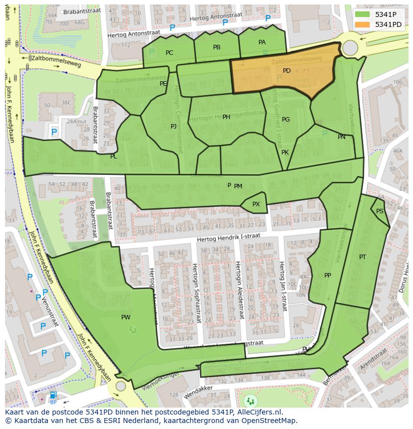 Afbeelding van het postcodegebied 5341 PD op de kaart.