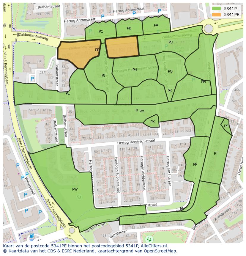 Afbeelding van het postcodegebied 5341 PE op de kaart.