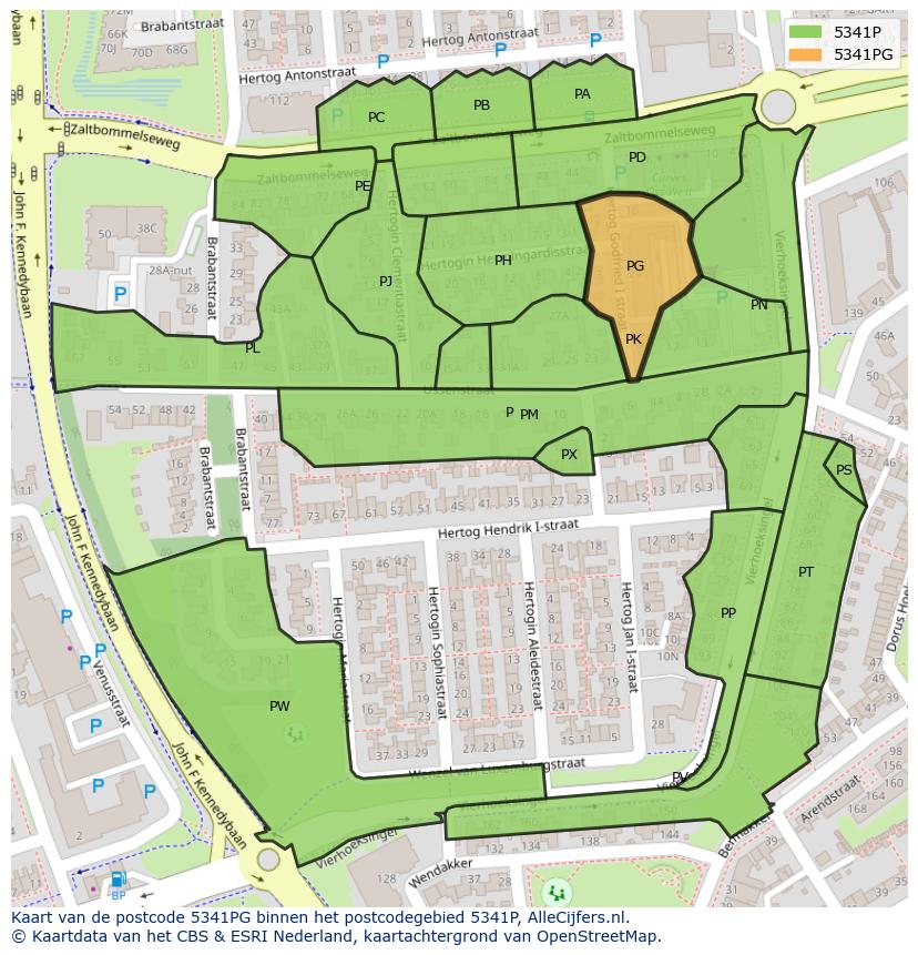 Afbeelding van het postcodegebied 5341 PG op de kaart.