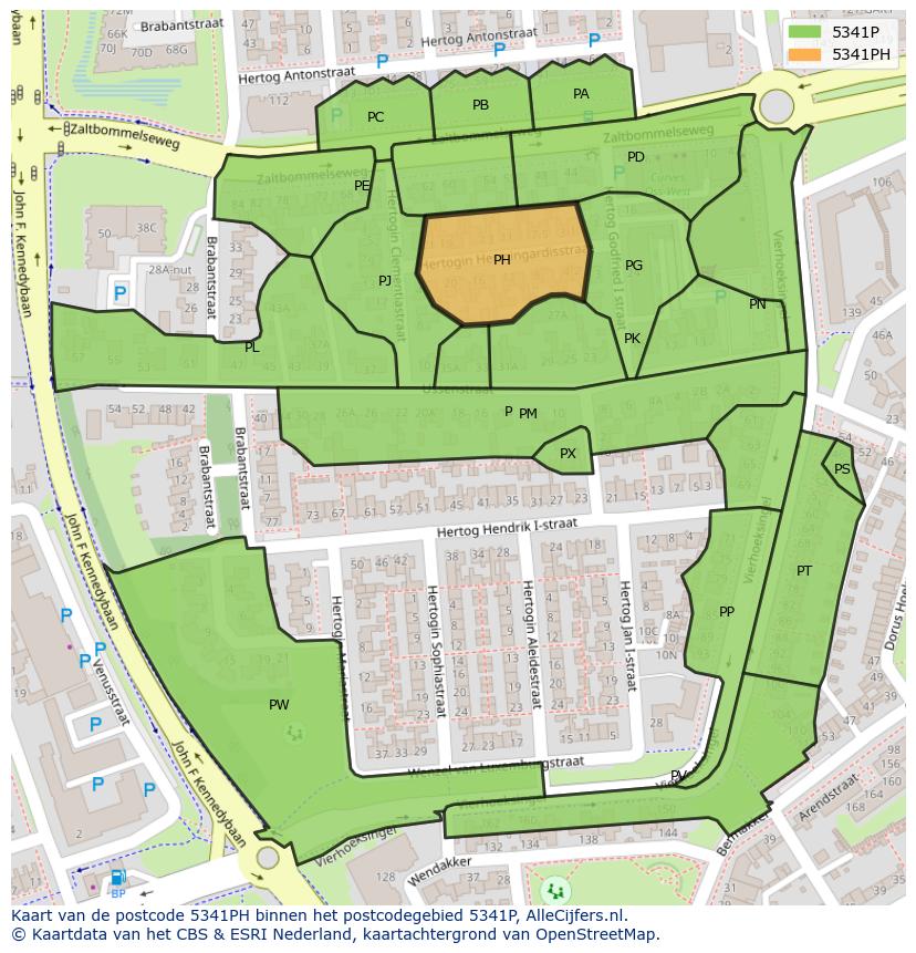 Afbeelding van het postcodegebied 5341 PH op de kaart.