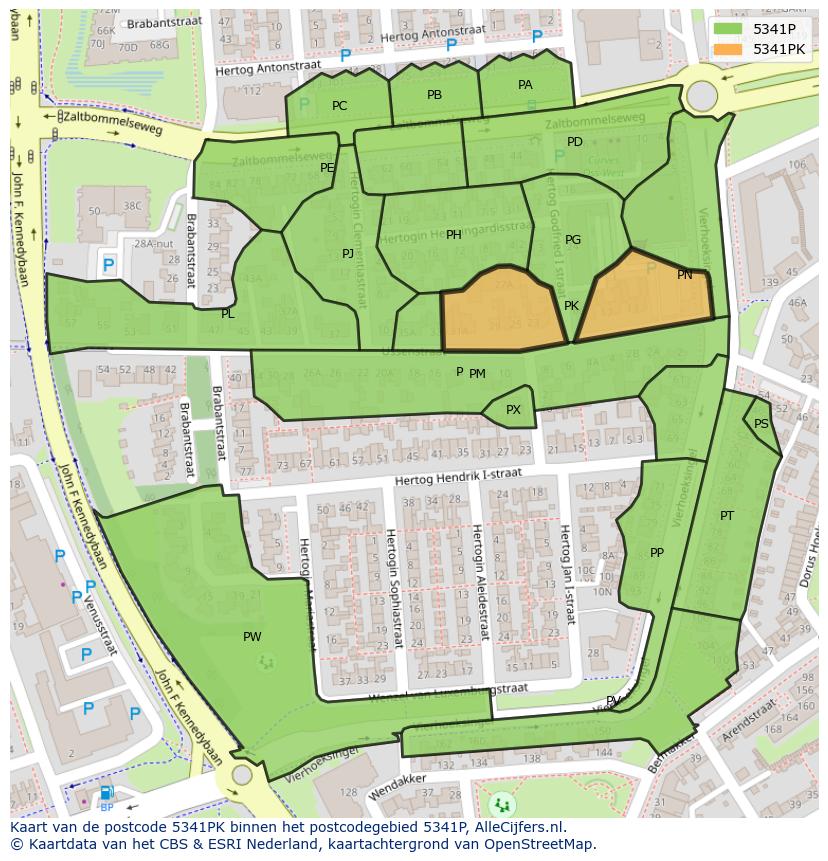Afbeelding van het postcodegebied 5341 PK op de kaart.