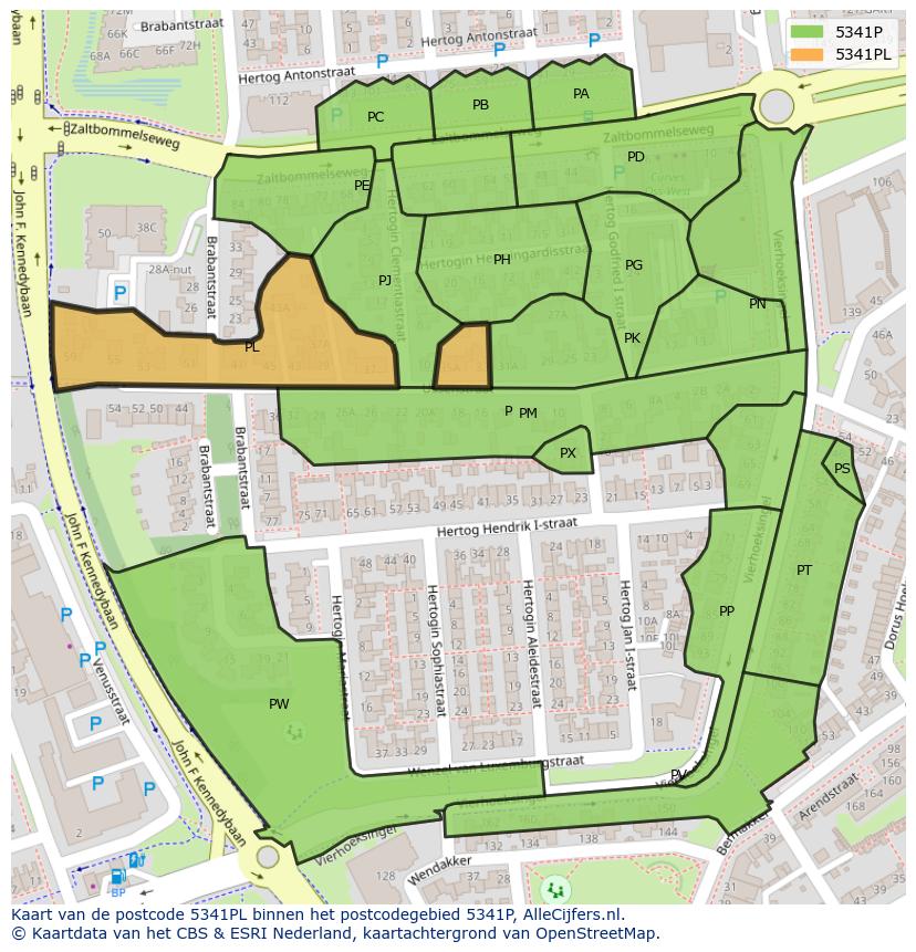 Afbeelding van het postcodegebied 5341 PL op de kaart.