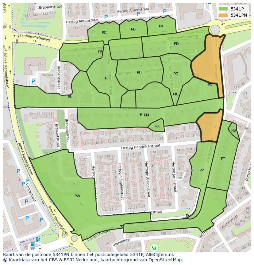 Afbeelding van het postcodegebied 5341 PN op de kaart.