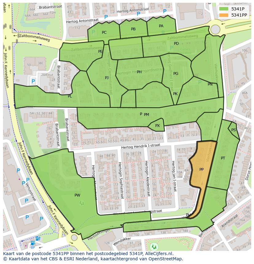 Afbeelding van het postcodegebied 5341 PP op de kaart.
