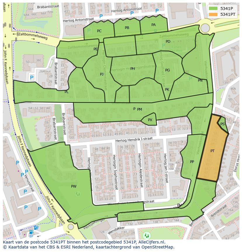 Afbeelding van het postcodegebied 5341 PT op de kaart.