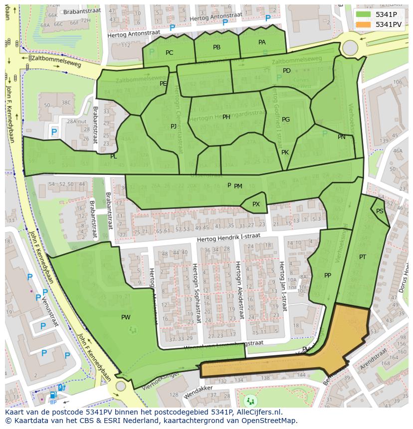Afbeelding van het postcodegebied 5341 PV op de kaart.