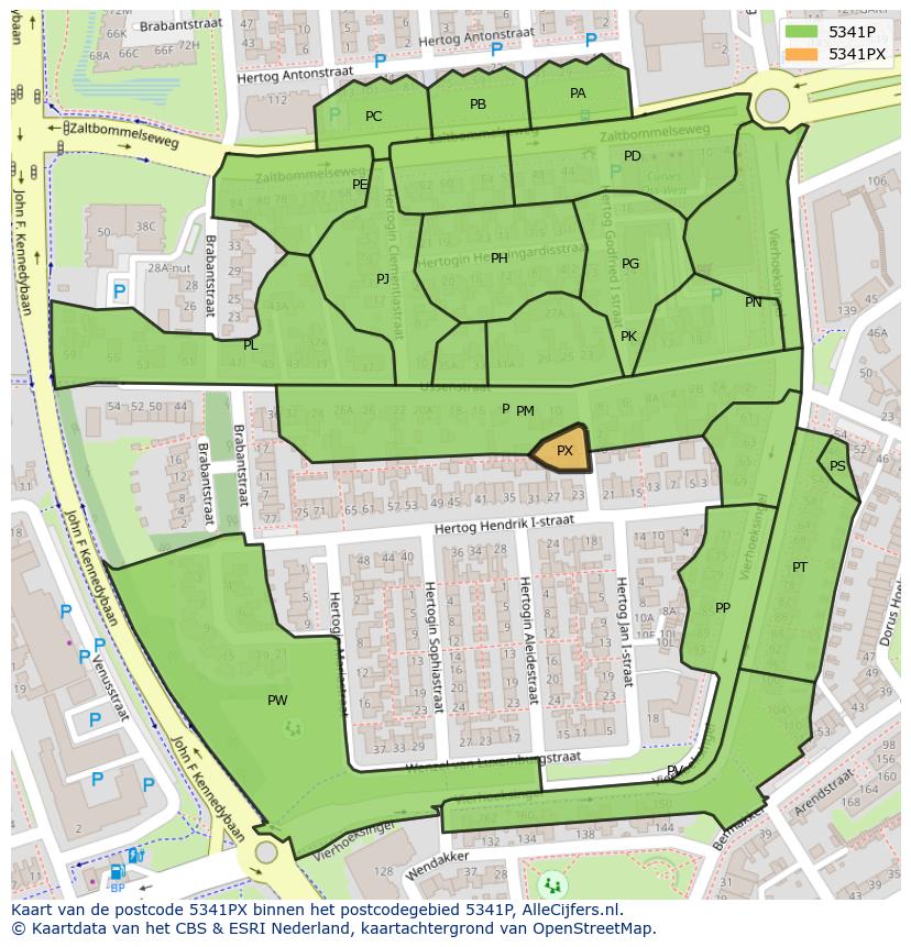 Afbeelding van het postcodegebied 5341 PX op de kaart.