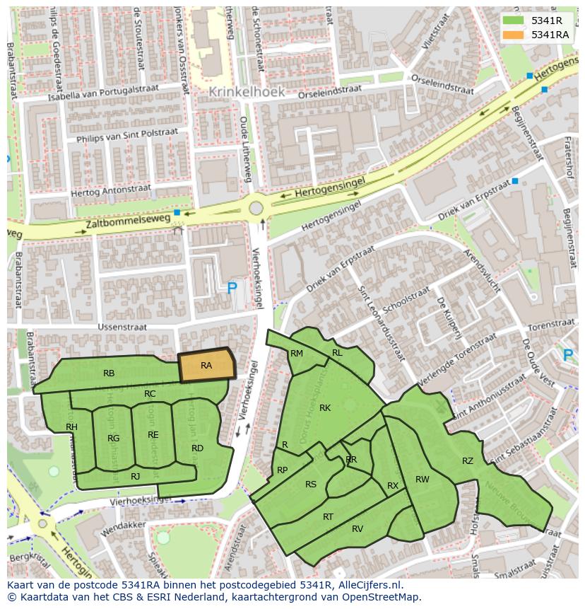 Afbeelding van het postcodegebied 5341 RA op de kaart.