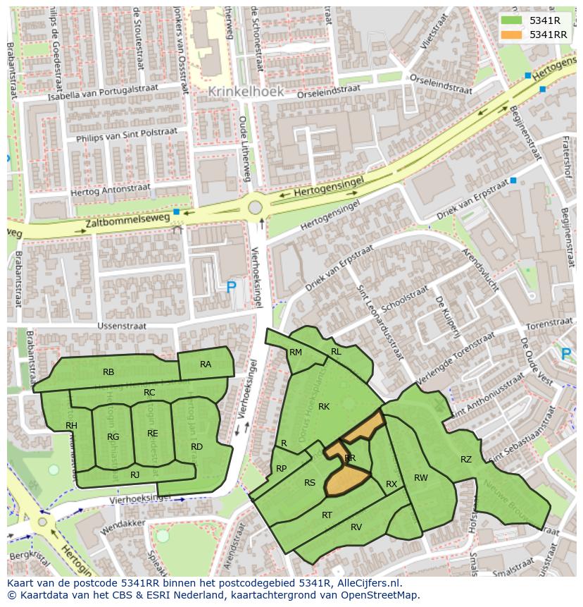 Afbeelding van het postcodegebied 5341 RR op de kaart.