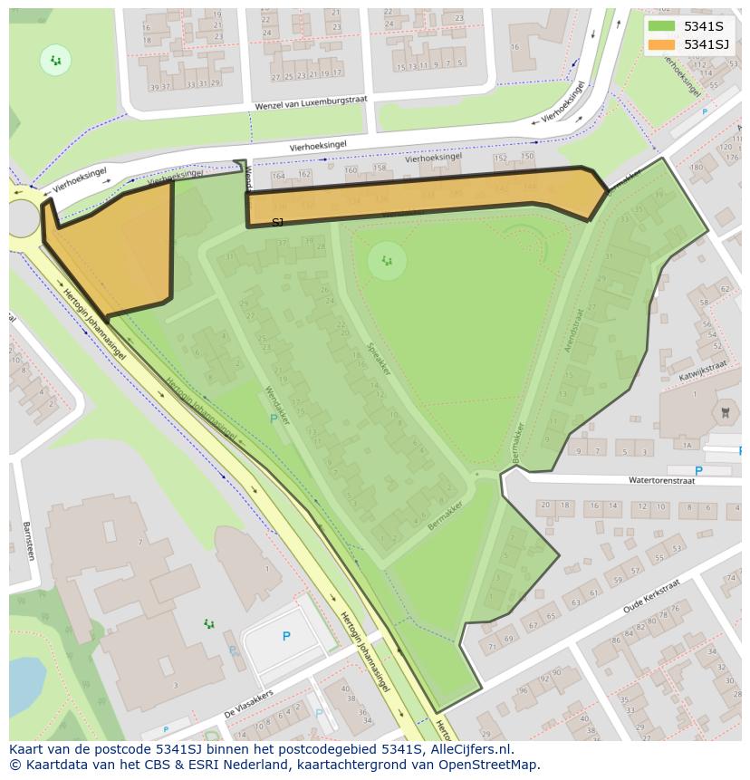 Afbeelding van het postcodegebied 5341 SJ op de kaart.