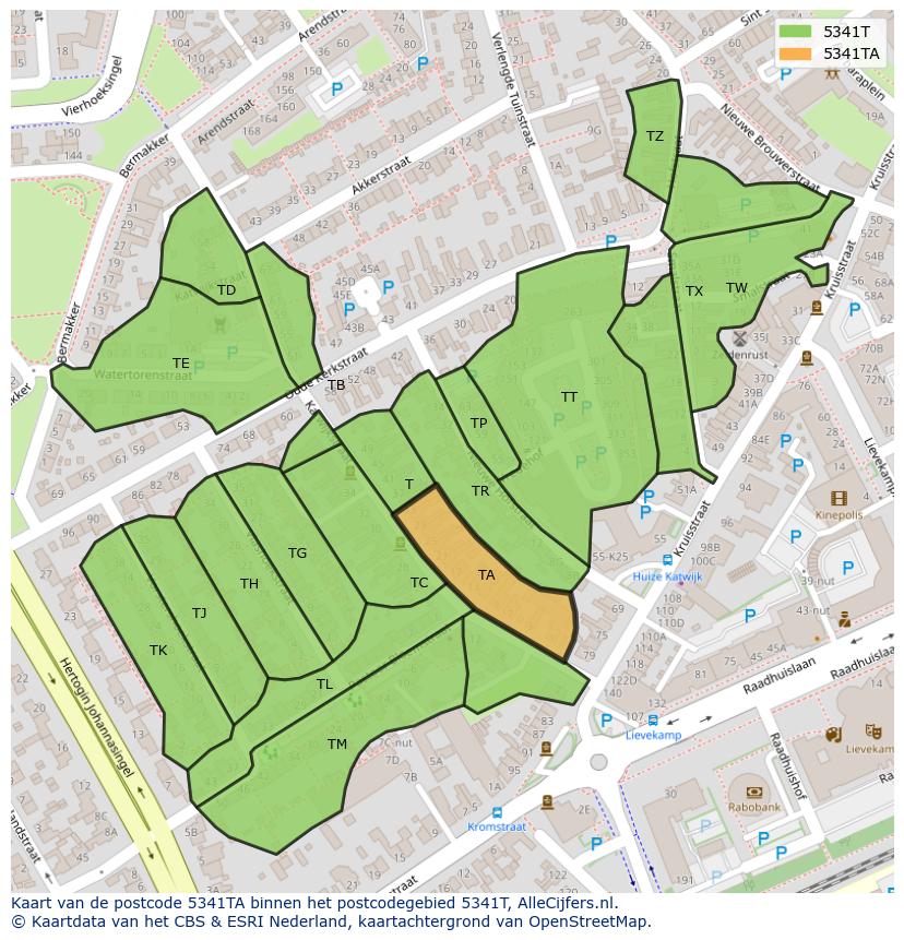 Afbeelding van het postcodegebied 5341 TA op de kaart.