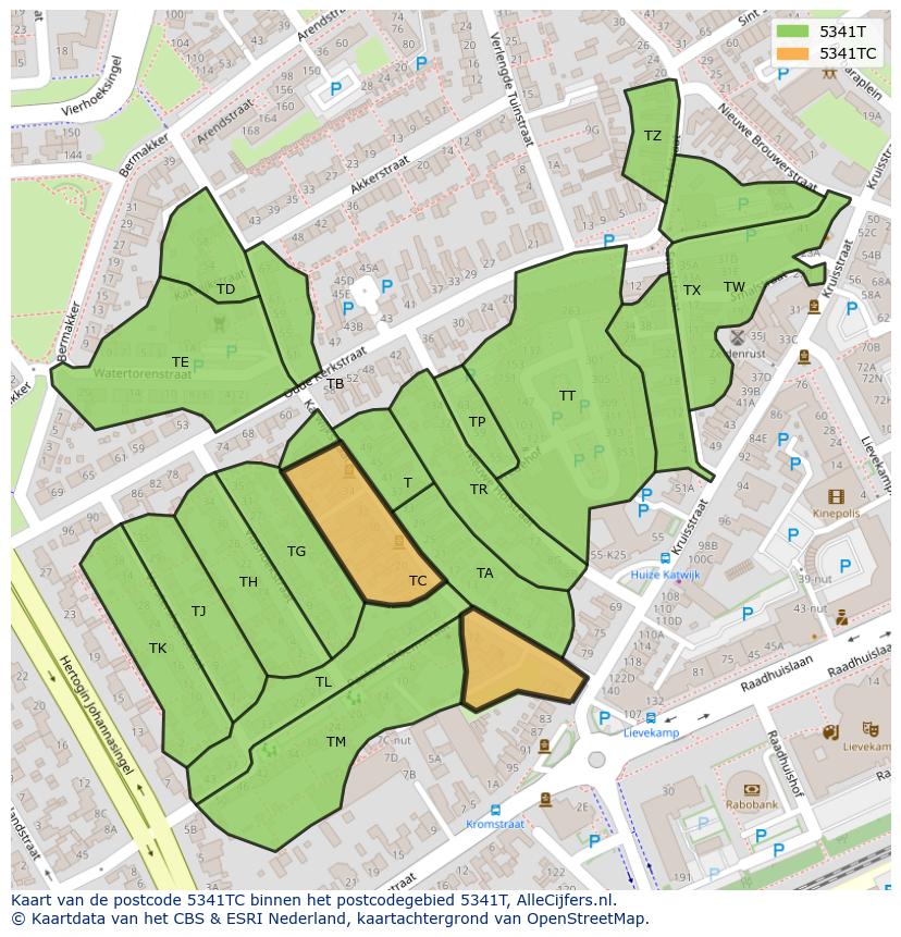 Afbeelding van het postcodegebied 5341 TC op de kaart.