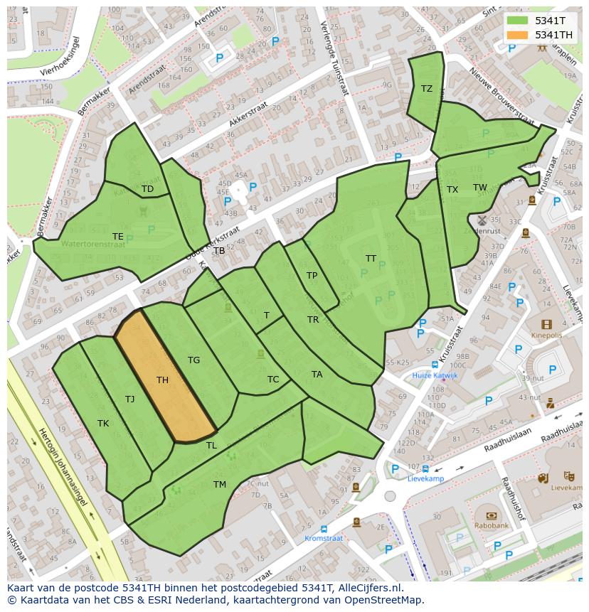 Afbeelding van het postcodegebied 5341 TH op de kaart.