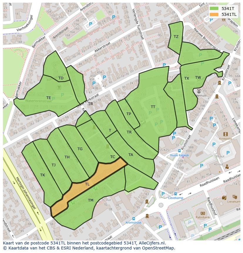 Afbeelding van het postcodegebied 5341 TL op de kaart.