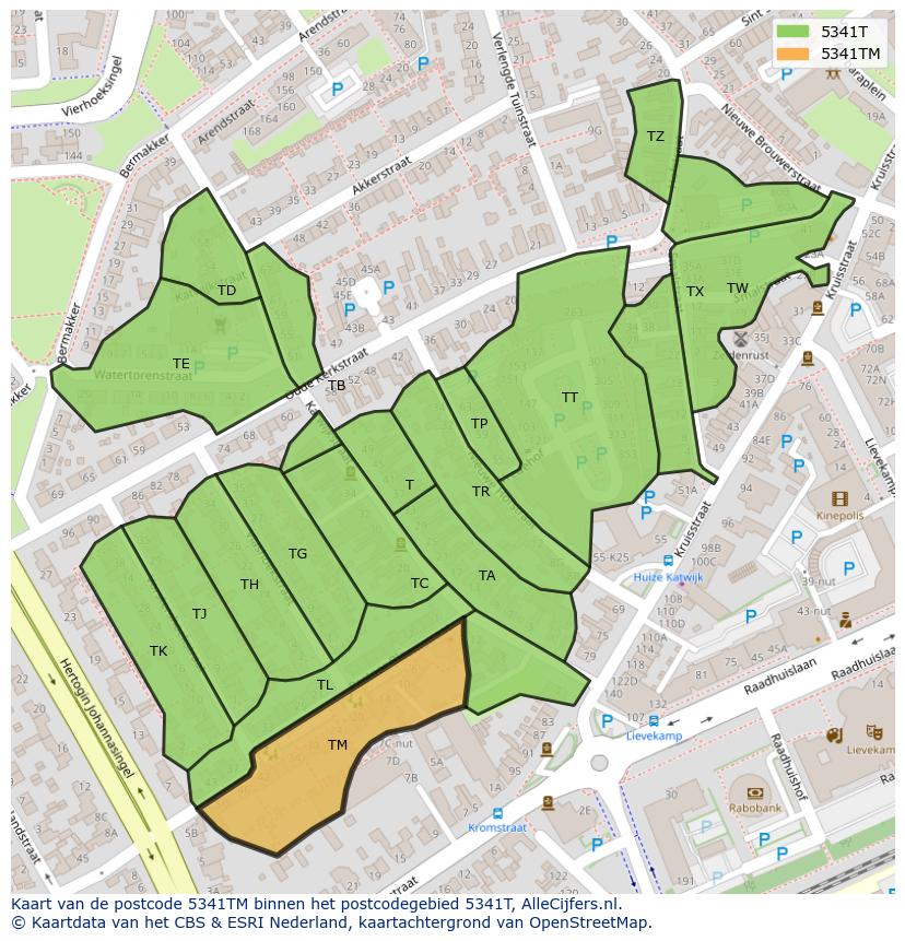 Afbeelding van het postcodegebied 5341 TM op de kaart.