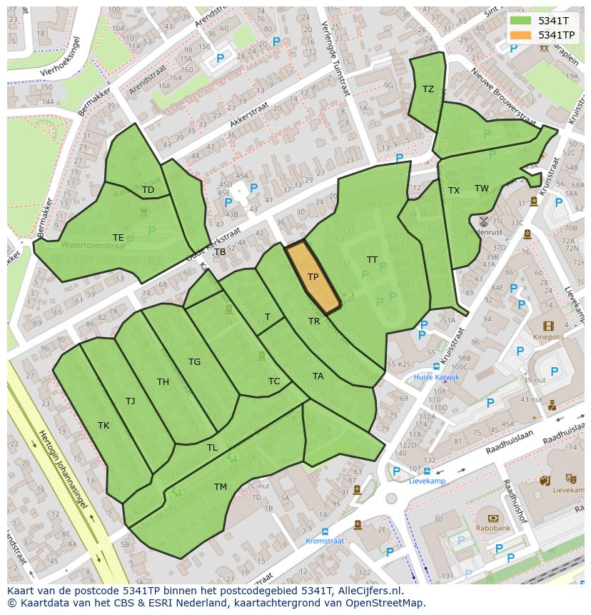 Afbeelding van het postcodegebied 5341 TP op de kaart.
