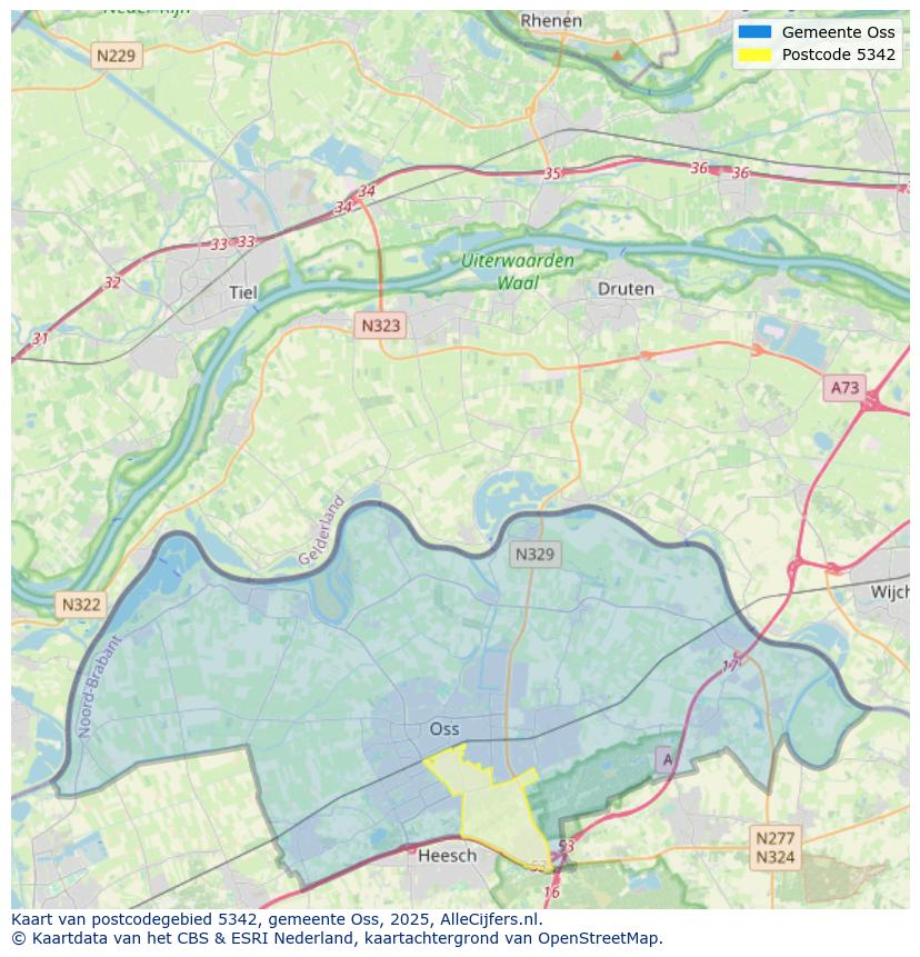 Afbeelding van het postcodegebied 5342 op de kaart.