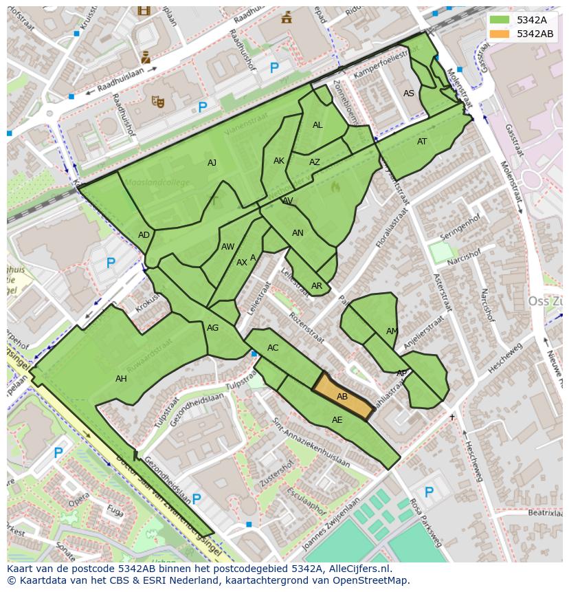Afbeelding van het postcodegebied 5342 AB op de kaart.