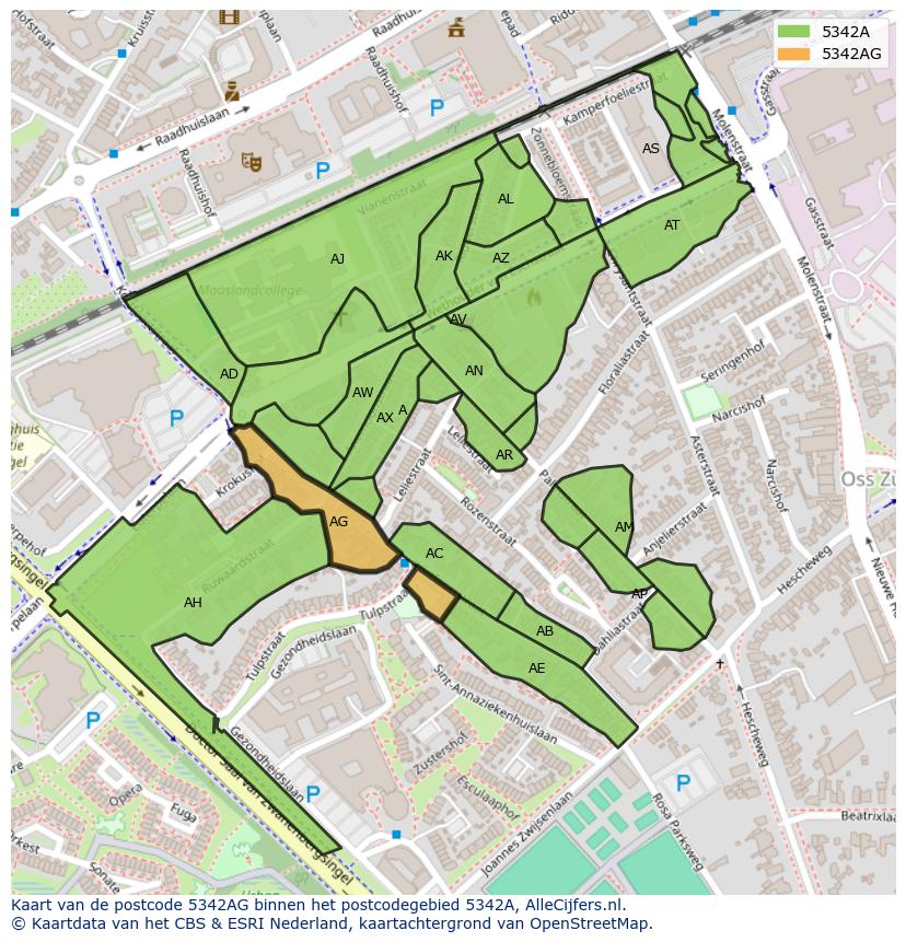Afbeelding van het postcodegebied 5342 AG op de kaart.