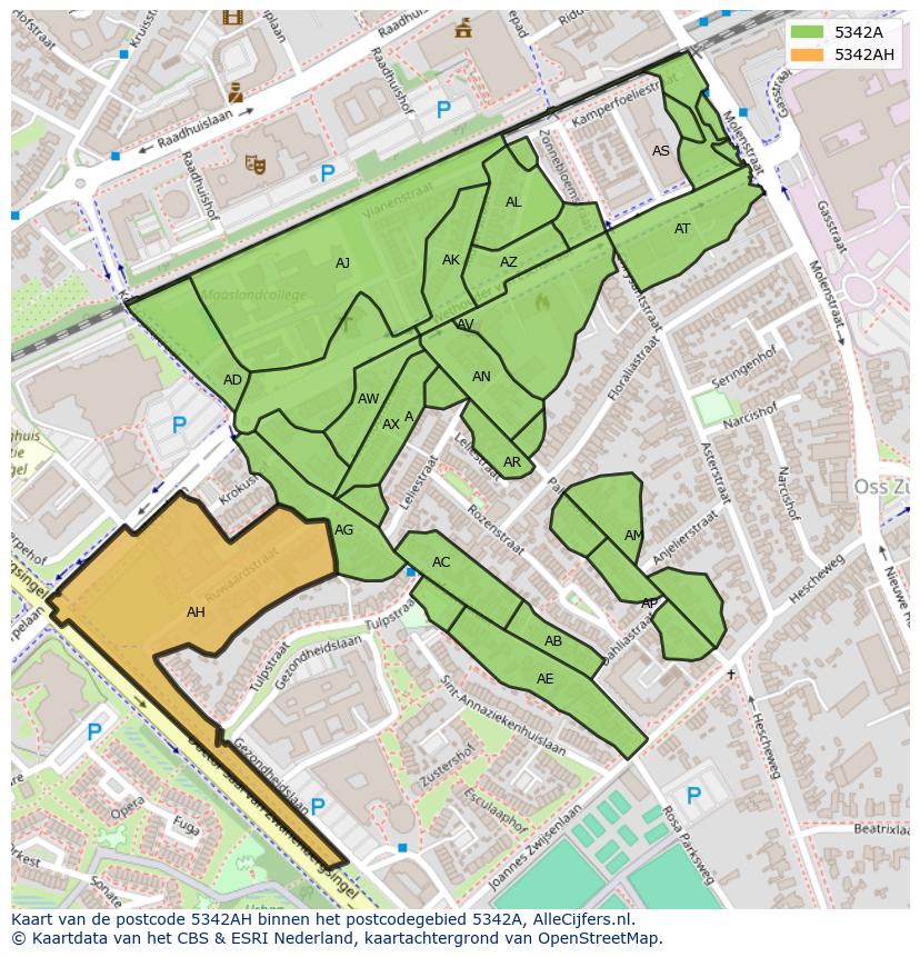 Afbeelding van het postcodegebied 5342 AH op de kaart.