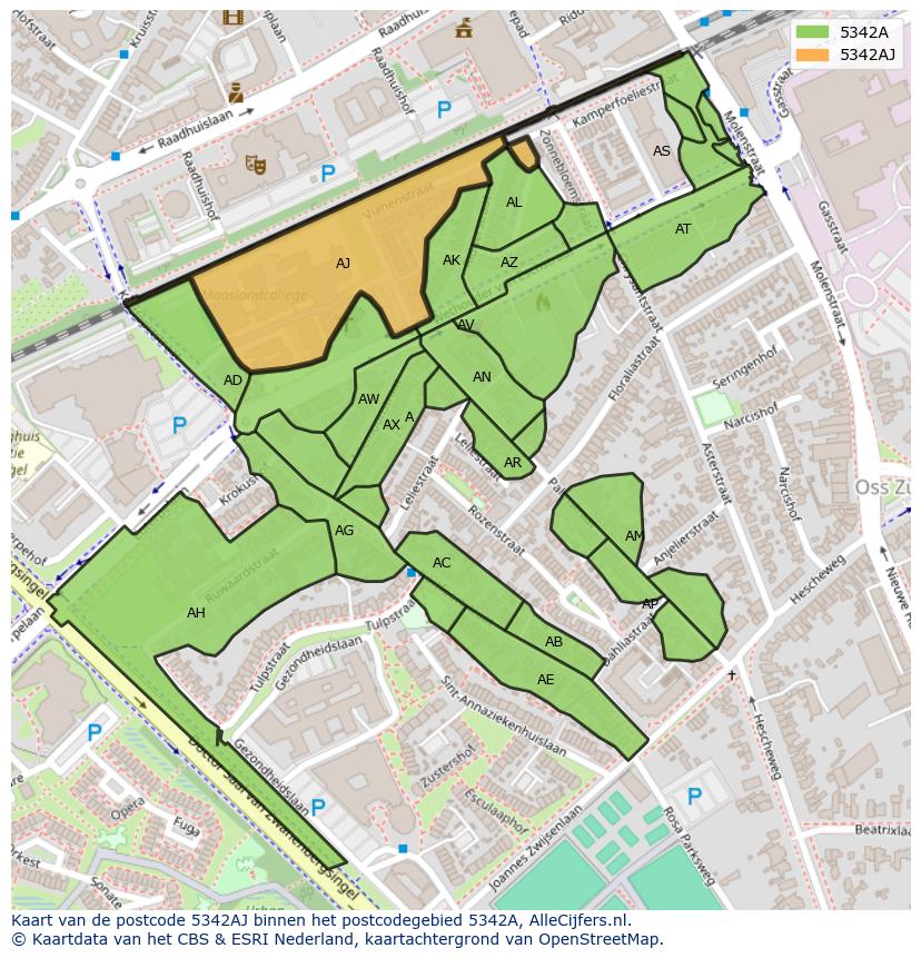 Afbeelding van het postcodegebied 5342 AJ op de kaart.